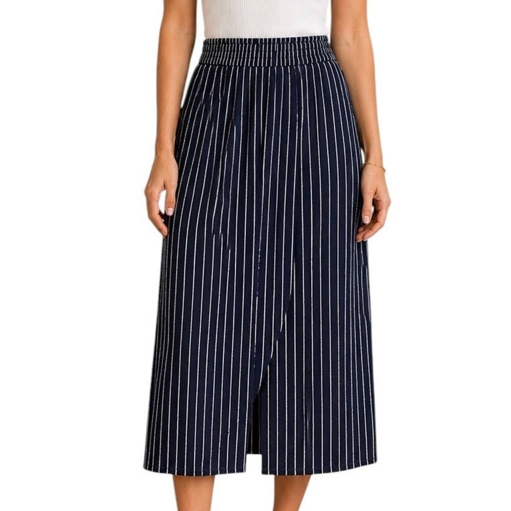 Love Ryan Navy Stripe Midi Skirt XL NWT Elastic Waist Flowy Boho